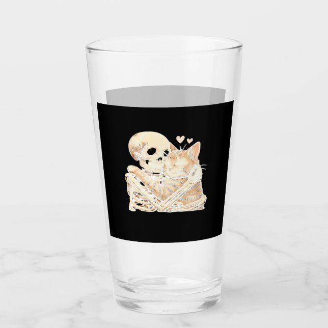 Skeleton Hugging Cat Halloween Cat Lover Cat Mom D Glas (Vorderseite)