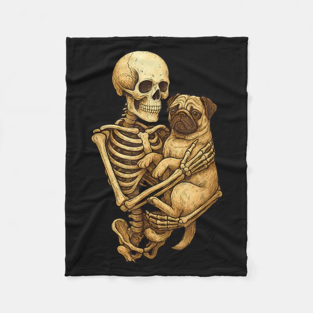 Skeleton Hugging Pug Halloween Pugs Lover Pug Mom  Fleecedecke (Vorderseite)