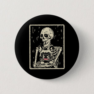 Skeleton Hugs French Bulldog Halloween Dog Lover Button