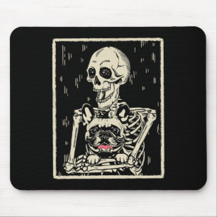 Skeleton Hugs French Bulldog Halloween Dog Lover Mousepad