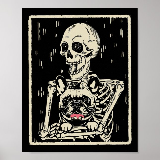 Skeleton Hugs French Bulldog Halloween Dog Lover Poster (Vorne)