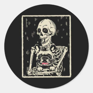 Skeleton Hugs French Bulldog Halloween Dog Lover Runder Aufkleber