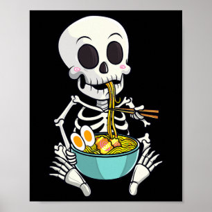 Skeleton Japanese Ramen Noodles Anime Halloween Co Poster