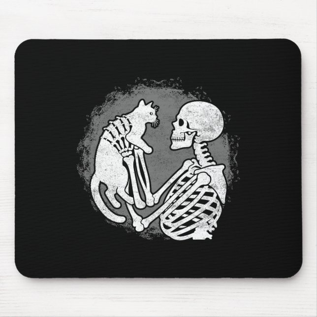 Skeleton Katze Skull Kitty Niedlich Halloween Männ Mousepad (Vorne)