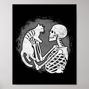 Skeleton Katze Skull Kitty Niedlich Halloween Männ Poster