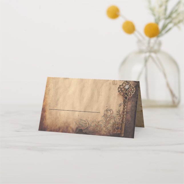 Skeleton Key Antique Gothic Wedding Platzkarte (Vorderseite)