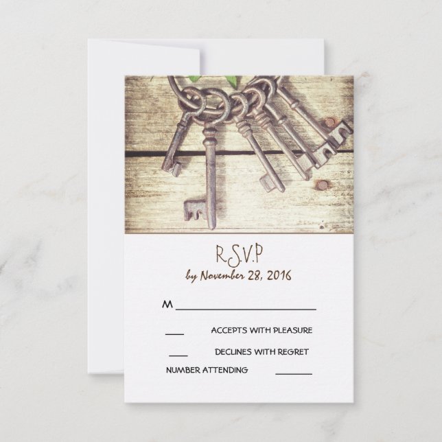 Skeleton Keys Rustic Country Wedding RSVP Card Karte (Vorderseite)
