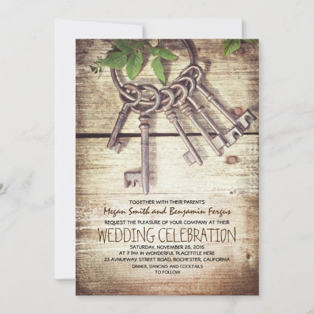 Skeleton Keys Rustique mariage invitations (Devant)