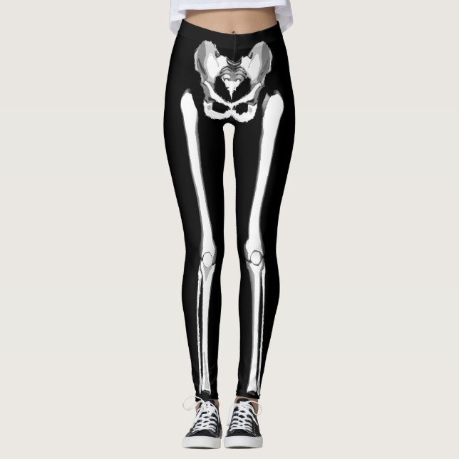 Skeleton Knochen-Schwarz-Halloween-Leggings Leggings (Vorderseite)