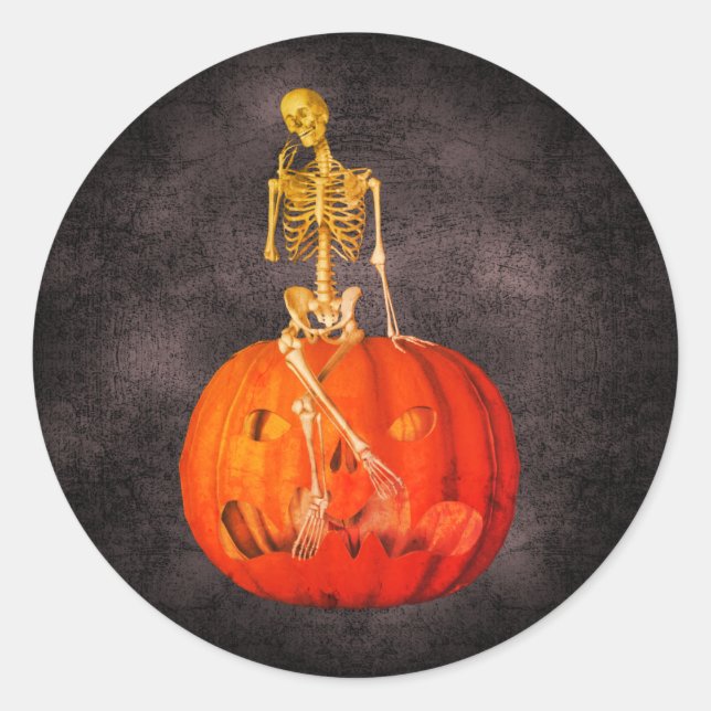 Skeleton Kürbislaterne Halloween Funny  Runder Aufkleber (Vorderseite)