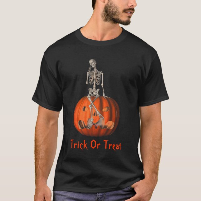 Skeleton Kürbislaterne Halloween T - Shirt (Vorderseite)