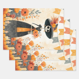 Skeleton Lady La Catrina Tag der Toten Geschenkpapier Set