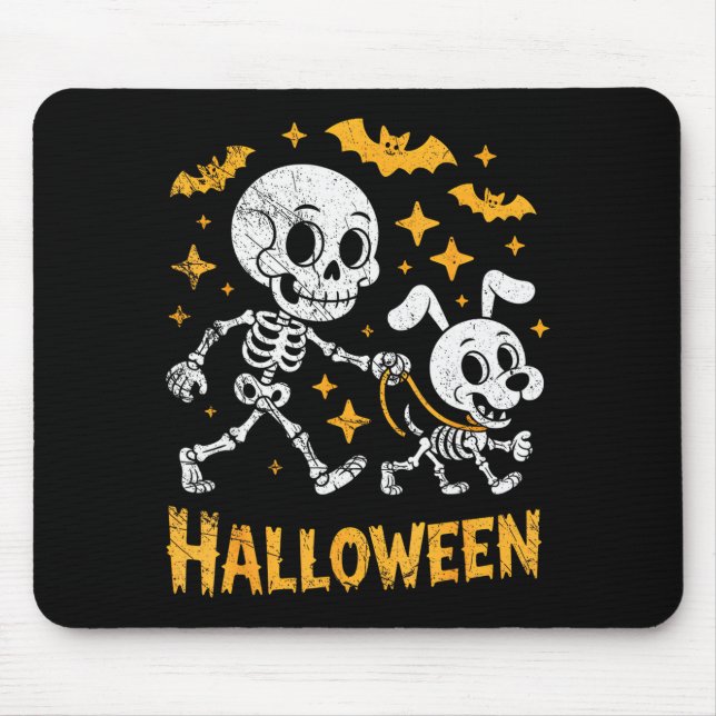 Skeleton Leads Dog Funny Skull Pet For Halloween C Mousepad (Vorne)