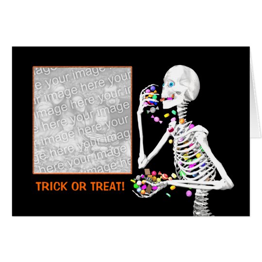 Skeleton Leckereien Halloweens (Fotorahmen) Karte