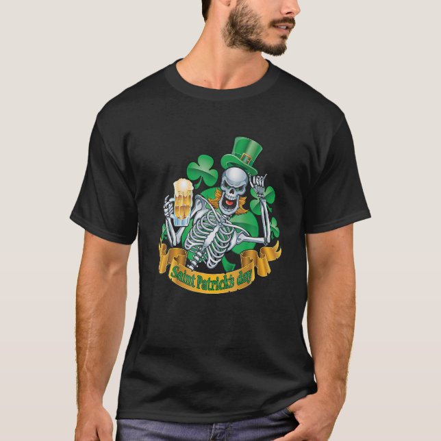 Skeleton Leprechaun With Shamrock Beer For St Patr T-Shirt (Vorderseite)