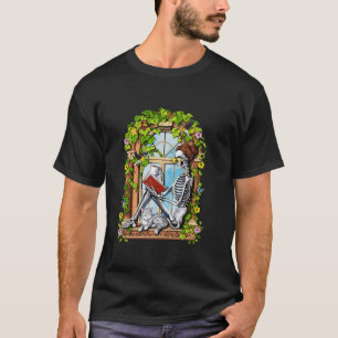Skeleton Leseblatt Pflanze Katze Bookworm R T-Shirt