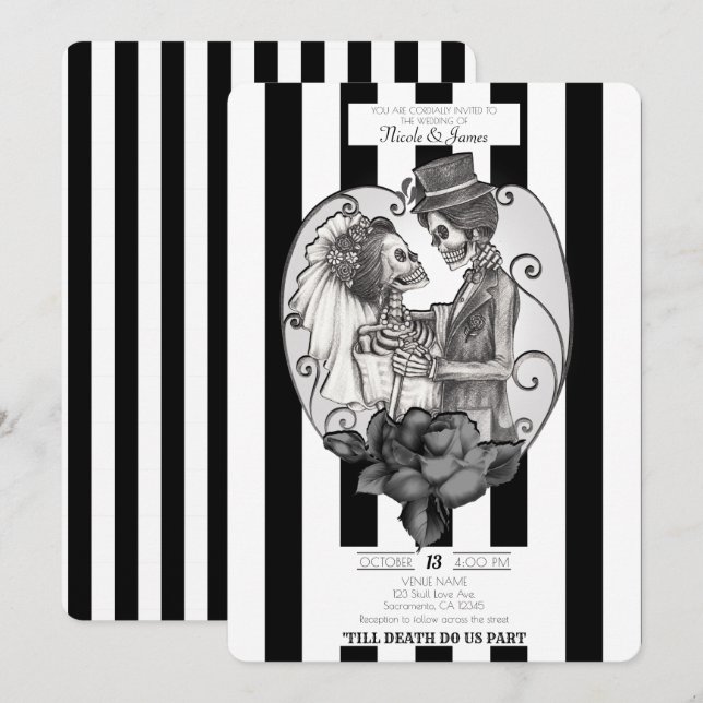 Skeleton Liebe Ehetanz Gotische Hochzeit Einladung (Vorne/Hinten)