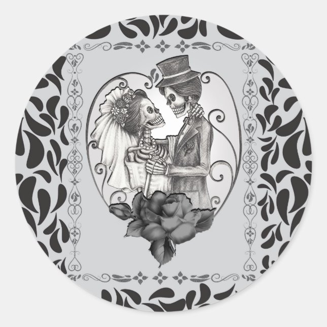 Skeleton Liebe Paare Ehe Dance Hochzeit Runder Aufkleber (Vorderseite)