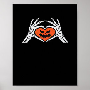Skeleton macht ein unheimliches Halloween-Herz-Kla Poster