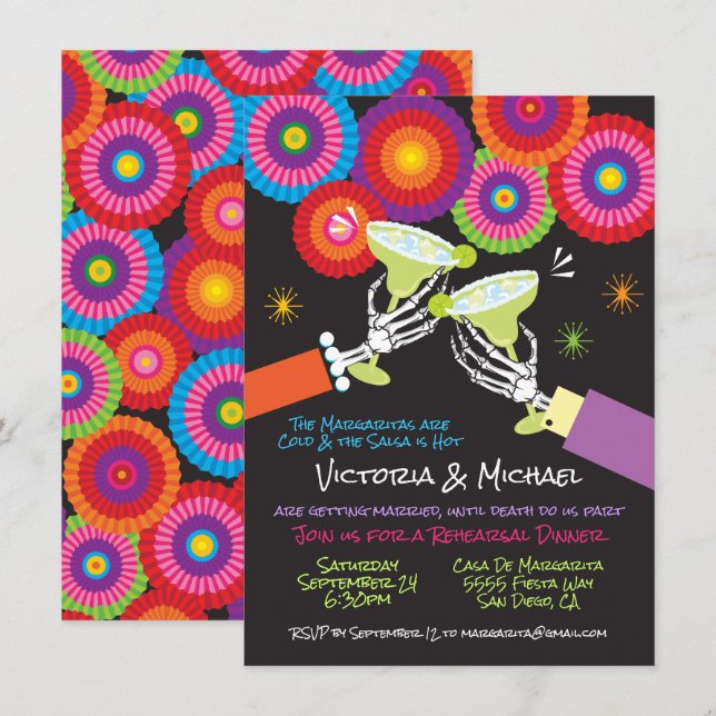Skeleton Margarita Toast Mexican Fiesta Einladung (Vorne/Hinten)