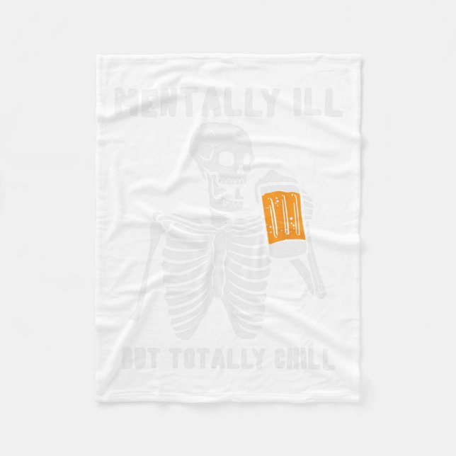 Skeleton Mentally Ill Totally Chill Fun Retro Hall Fleecedecke (Vorderseite)