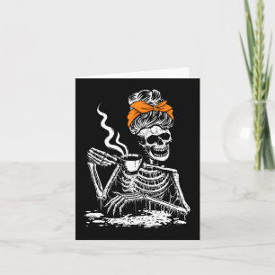 Skeleton Messy Bun Coffee Drink Halloween Costu Karte