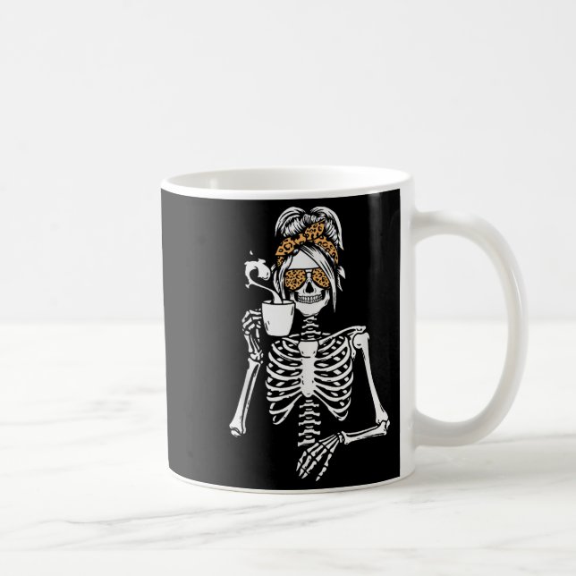 Skeleton Messy Bun Coffee Drinking Halloween Costu Kaffeetasse (Rechts)