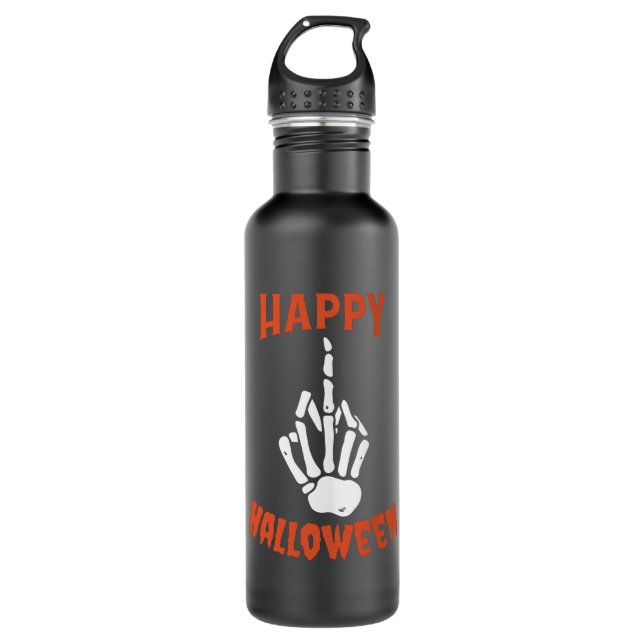 Skeleton Middle Finger Happy Halloween Edelstahlflasche (Vorderseite)