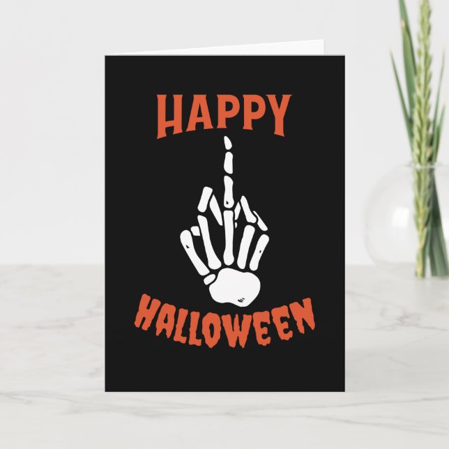 Skeleton Middle Finger Happy Halloween Karte (Vorderseite)