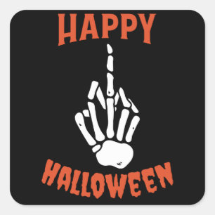 Skeleton Middle Finger Happy Halloween Quadratischer Aufkleber