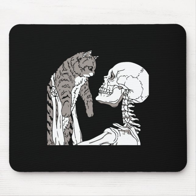 Skeleton mit einem katzenartigen Halloween-Kostüm  Mousepad (Vorne)