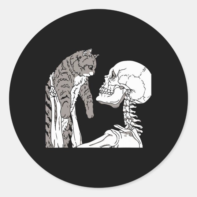 Skeleton mit einem katzenartigen Halloween-Kostüm  Runder Aufkleber (Vorderseite)