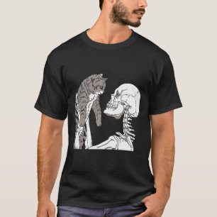 Skeleton mit einem katzenartigen Halloween-Kostüm T-Shirt