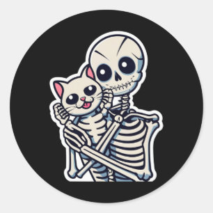 Skeleton mit einem katzenartigen Shirt, ein katzen Runder Aufkleber