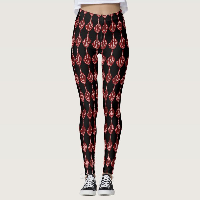 Skeleton Mittelfinger-Muster Leggings (Vorderseite)