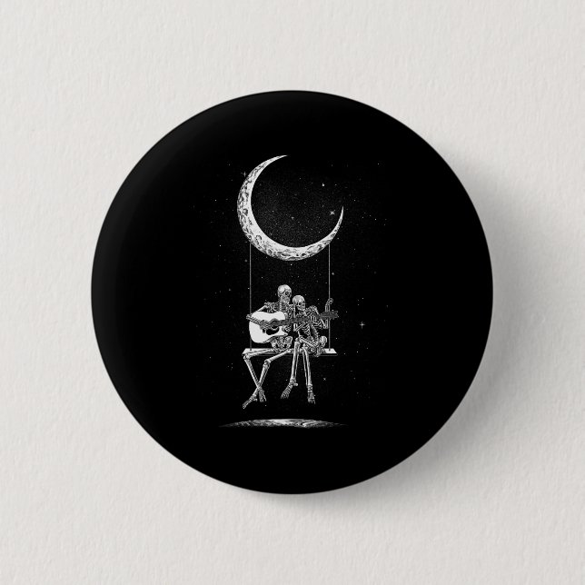 Skeleton Moon Band T-Shirts - Rock and Roll Konzer Button (Vorderseite)