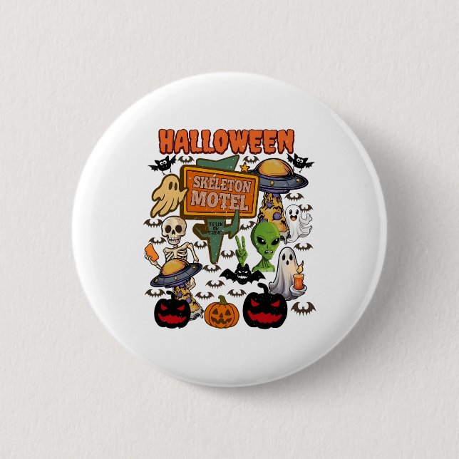 Skeleton Motel Halloween Niedlich Ghost Ghost Hall Button (Vorderseite)