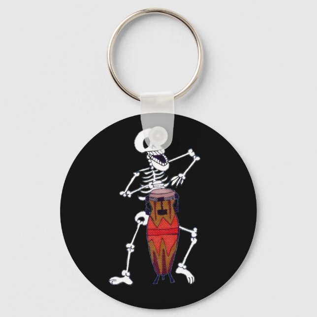 Skeleton Musician Drummer Conga Player Schlüsselanhänger (Vorderseite)