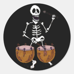 Skeleton Musician Drummer über Kettle Drums Runder Aufkleber