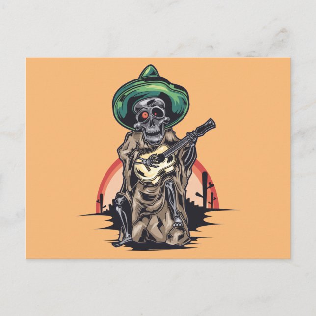 Skeleton Musician Halloween Feiertagspostkarte (Vorderseite)