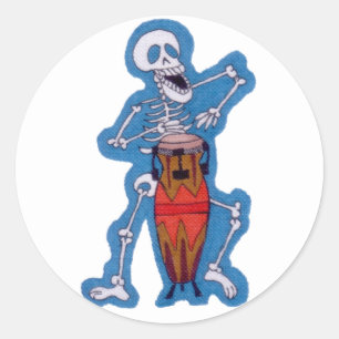 Skeleton Musician Skeleton Drummer Play Conga Drum Runder Aufkleber