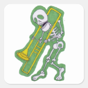 Skeleton Musician Skeleton Trombone Player Quadratischer Aufkleber