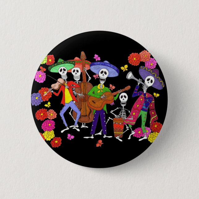 Skeleton Musicians Mariachi Band Gitarre Violin + Button (Vorderseite)