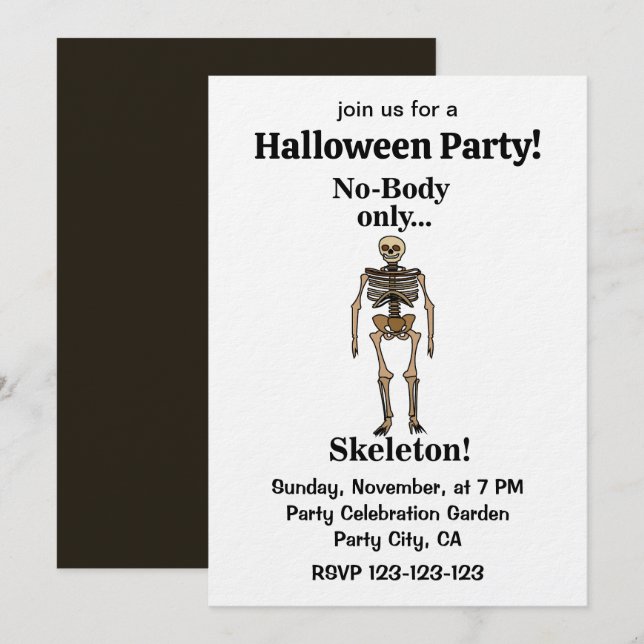 Skeleton No-Body Funny Halloween Party Einladung (Vorne/Hinten)