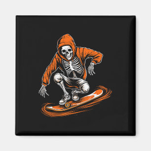 Skeleton Orange Hat Skater mit Skateboard Hallowag Magnet