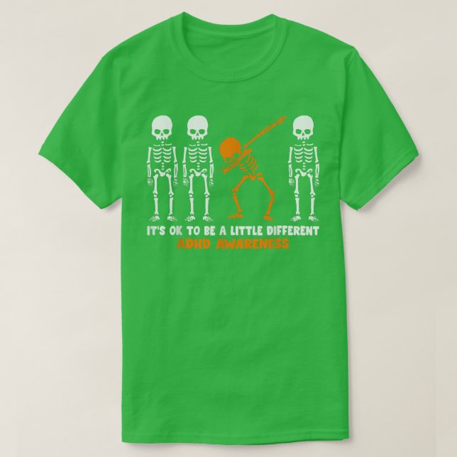 Skeleton Orange Ribbon ADHD Awareness Halloween T-Shirt (Design vorne)