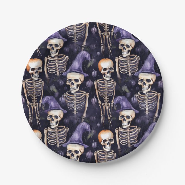 Skeleton Party Hat Halloween Pappteller (Vorderseite)