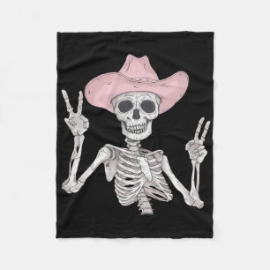 Skeleton Peace Sign Cowboy Hat Western Mexican Hal Fleecedecke