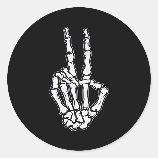 Skeleton Peace Sign Hand Peace Victory Skeleton Ha Runder Aufkleber (Vorderseite)