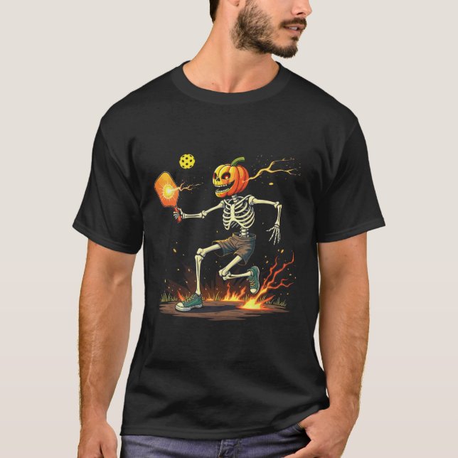 Skeleton Pickleball Halloween Spooky Sports T-Shirt (Vorderseite)